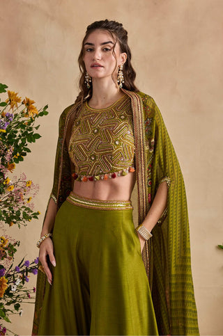 Raiba olive green sharara and cape set