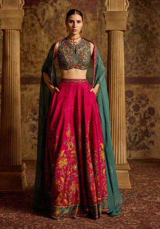 Amyha fuschia and teal green sharara and cape set