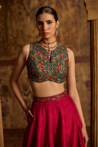 Amyha fuschia and teal green sharara and cape set