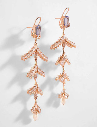 Outhouse-Rose Gold Sunset Palm Free Fall Earrings-INDIASPOPUP.COM