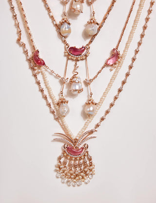 Outhouse-Rose Gold Cleo Dewdrop Multilayer Necklace-INDIASPOPUP.COM
