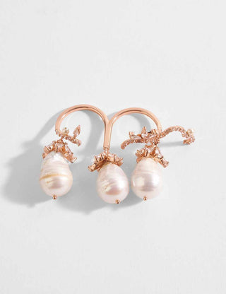 Outhouse-Rose Gold Paloma Pearl Double Finger Ring-INDIASPOPUP.COM