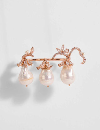 Outhouse-Rose Gold Paloma Pearl Double Finger Ring-INDIASPOPUP.COM