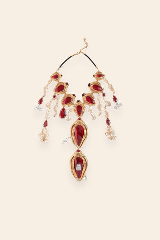 Crimson halo lariat necklace