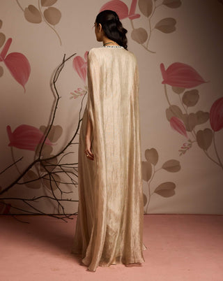 Gold embellished draped full-length kaftan