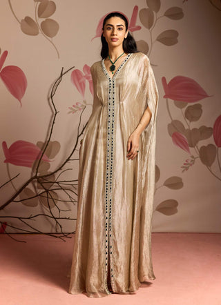 Gold embellished draped full-length kaftan