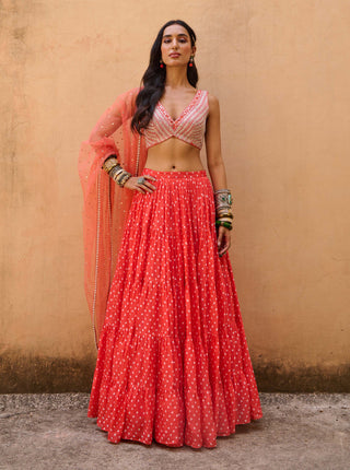 Chamee And Palak-Orange Bandhani Lehenga Set-INDIASPOPUP.COM