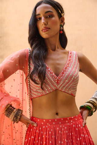 Chamee And Palak-Orange Bandhani Lehenga Set-INDIASPOPUP.COM