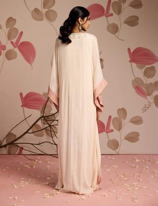 Ivory embellished draped full-length kaftan