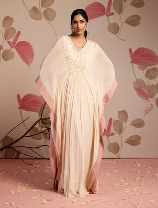 Ivory embellished draped full-length kaftan