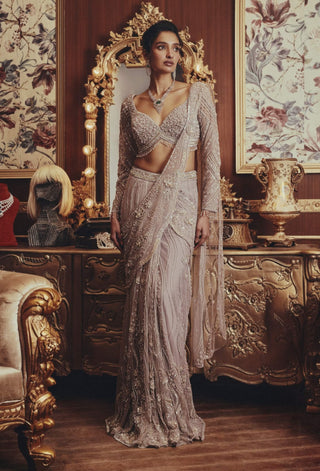 Ophelia lilac grey drape sari and blouse