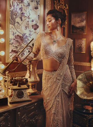 Ophelia lilac grey drape sari and blouse