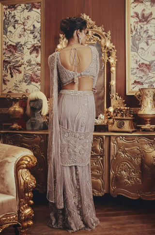 Ophelia lilac grey drape sari and blouse