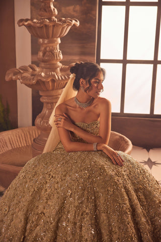 Oriana gold corset and lehenga set