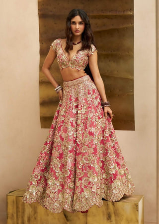 Deep berry blossom bridal lehenga set