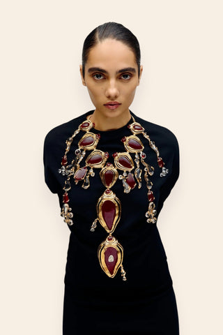 Crimson halo lariat necklace