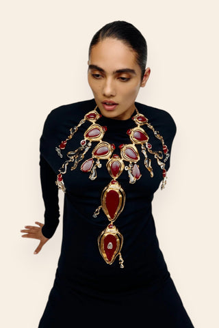 Crimson halo lariat necklace