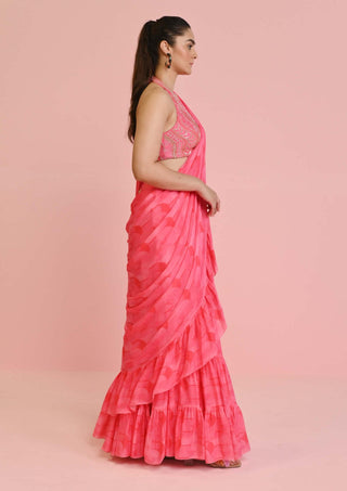 Chamee And Palak-Pink Lara Drape Sari And Blouse-INDIASPOPUP.COM