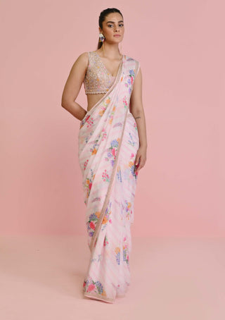 Chamee And Palak-Pink Amelia Pleated Sari And Blouse-INDIASPOPUP.COM