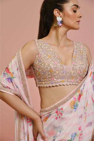 Chamee And Palak-Pink Amelia Pleated Sari And Blouse-INDIASPOPUP.COM