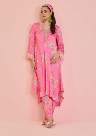 Chamee And Palak-Pink Rosetta Printed Kurta And Pants-INDIASPOPUP.COM