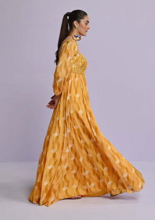 Chamee And Palak-Yellow Remi Georgette Gown-INDIASPOPUP.COM