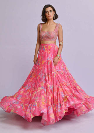 Chamee And Palak-Pink Diana Frill Lehenga Set-INDIASPOPUP.COM