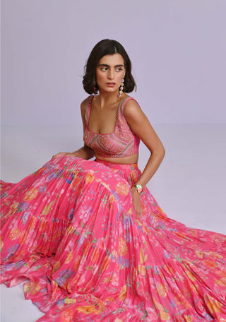 Chamee And Palak-Pink Diana Frill Lehenga Set-INDIASPOPUP.COM