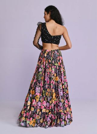 Chamee And Palak-Black Norah Hana Frill Lehenga And Blouse-INDIASPOPUP.COM