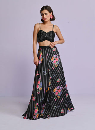 Chamee And Palak-Black Bella Floral Lehenga Set-INDIASPOPUP.COM