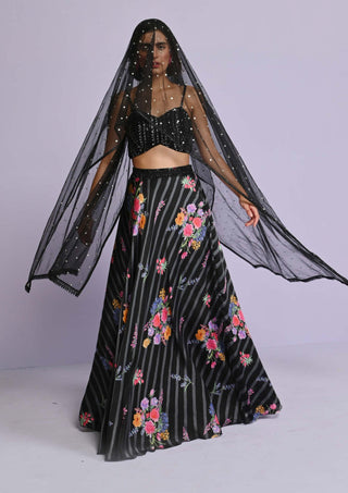 Chamee And Palak-Black Bella Floral Lehenga Set-INDIASPOPUP.COM