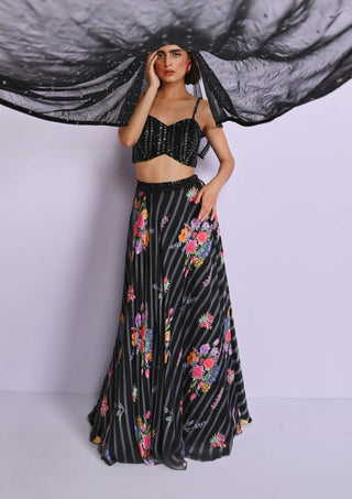 Chamee And Palak-Black Bella Floral Lehenga Set-INDIASPOPUP.COM