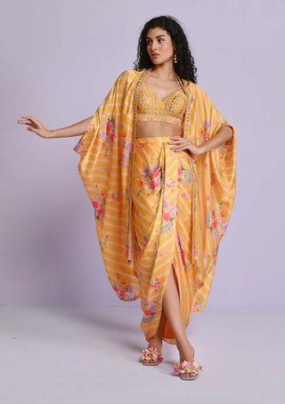 Chamee And Palak-Yellow Sara Drape Skirt And Cape Set-INDIASPOPUP.COM