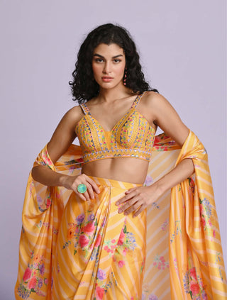 Chamee And Palak-Yellow Sara Drape Skirt And Cape Set-INDIASPOPUP.COM