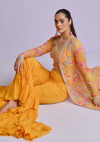 Chamee And Palak-Yellow Amira Jacket And Sharara Set-INDIASPOPUP.COM