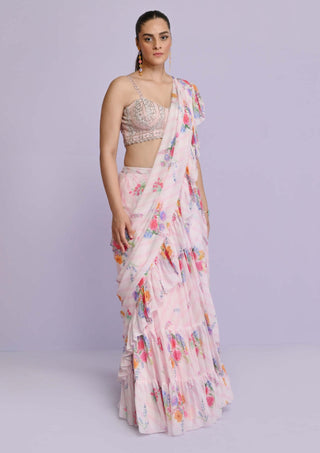 Chamee And Palak-Ivory Pink Amelia Ruffle Sari And Blouse-INDIASPOPUP.COM
