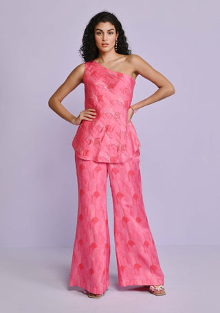 Chamee And Palak-Pink Lara One Shoulder Top And Pants-INDIASPOPUP.COM