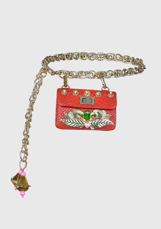 Papa Don'T Preach By Shubhika-Red Embellished Waist Belt Bag-INDIASPOPUP.COM