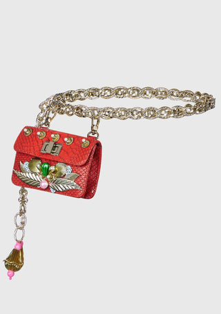 Papa Don'T Preach By Shubhika-Red Embellished Waist Belt Bag-INDIASPOPUP.COM