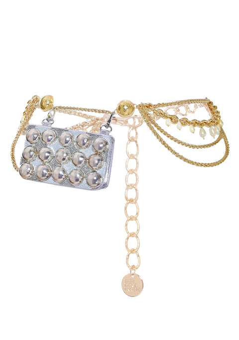 Papa Don'T Preach By Shubhika-Silver Studded Chain-Link Belt Bag-INDIASPOPUP.COM