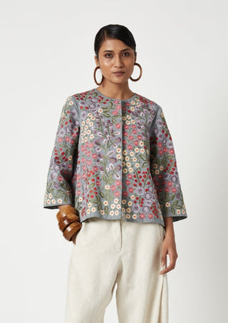 Payal Pratap-Thyme Gray Embroidered Jacket-INDIASPOPUP.COM