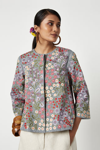 Payal Pratap-Thyme Gray Embroidered Jacket-INDIASPOPUP.COM