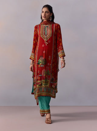 Siah Red Printed Kurta Set by Kalista available on Indiaspopup.com