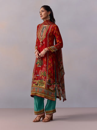 Siah Red Printed Kurta Set by Kalista available on Indiaspopup.com