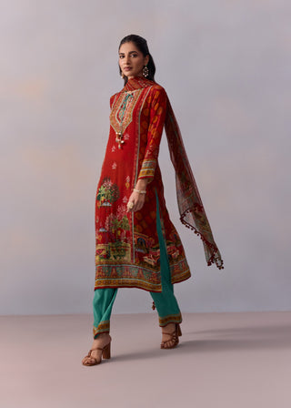 Siah Red Printed Kurta Set by Kalista available on Indiaspopup.com