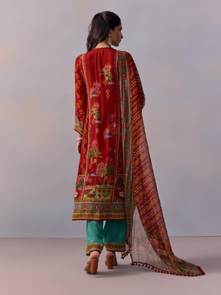 Siah Red Printed Kurta Set by Kalista available on Indiaspopup.com