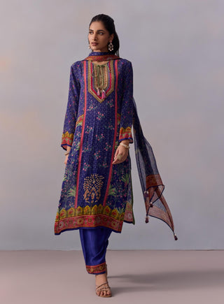 Sahiba Midnight Blue Printed Kurta Set by Kalista available on Indiaspopup.com