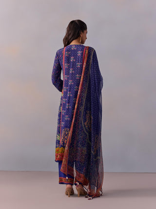 Sahiba Midnight Blue Printed Kurta Set by Kalista available on Indiaspopup.com