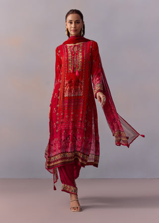 Shazia Red Printed Kurta Set by Kalista available on Indiaspopup.com