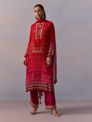 Shazia Red Printed Kurta Set by Kalista available on Indiaspopup.com